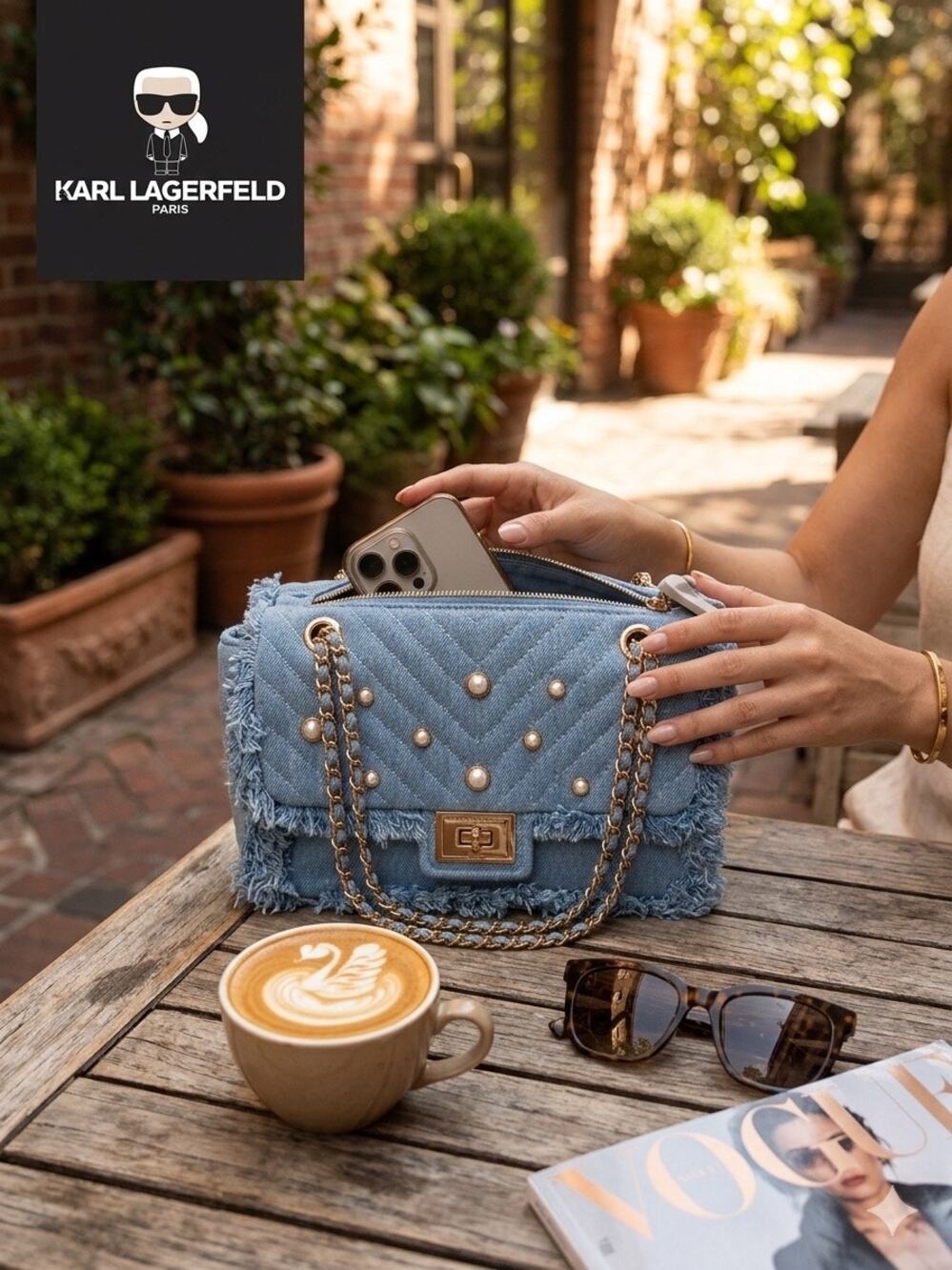 Karl Lagerfeld Paris Agyness Denim Shoulder Bag - NWT